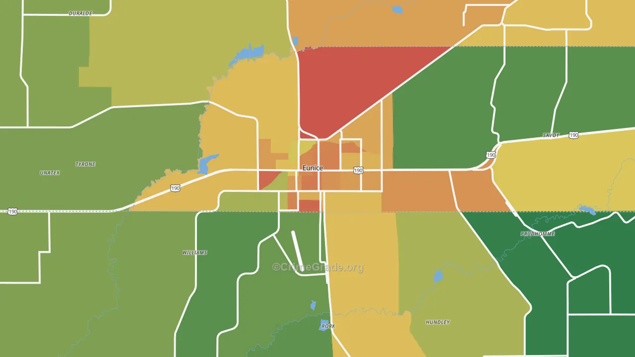 Eunice, LA Map of Burglary Rates