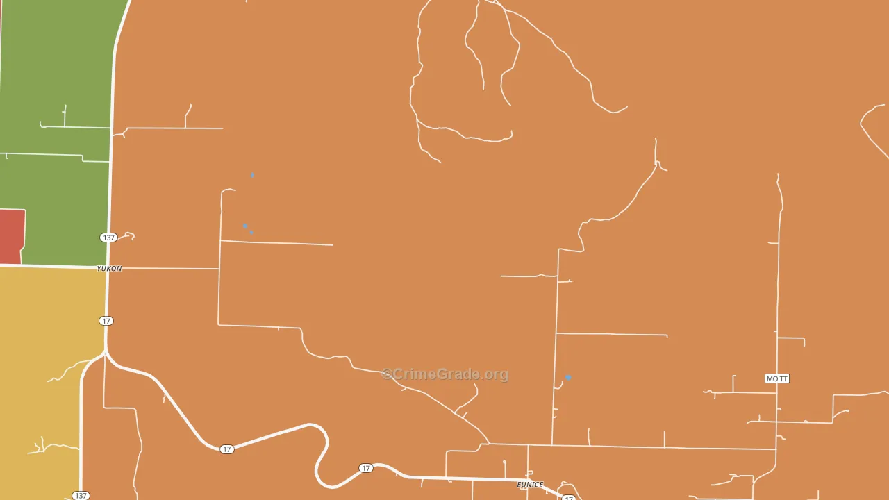 Eunice, MO Map of Burglary Rates