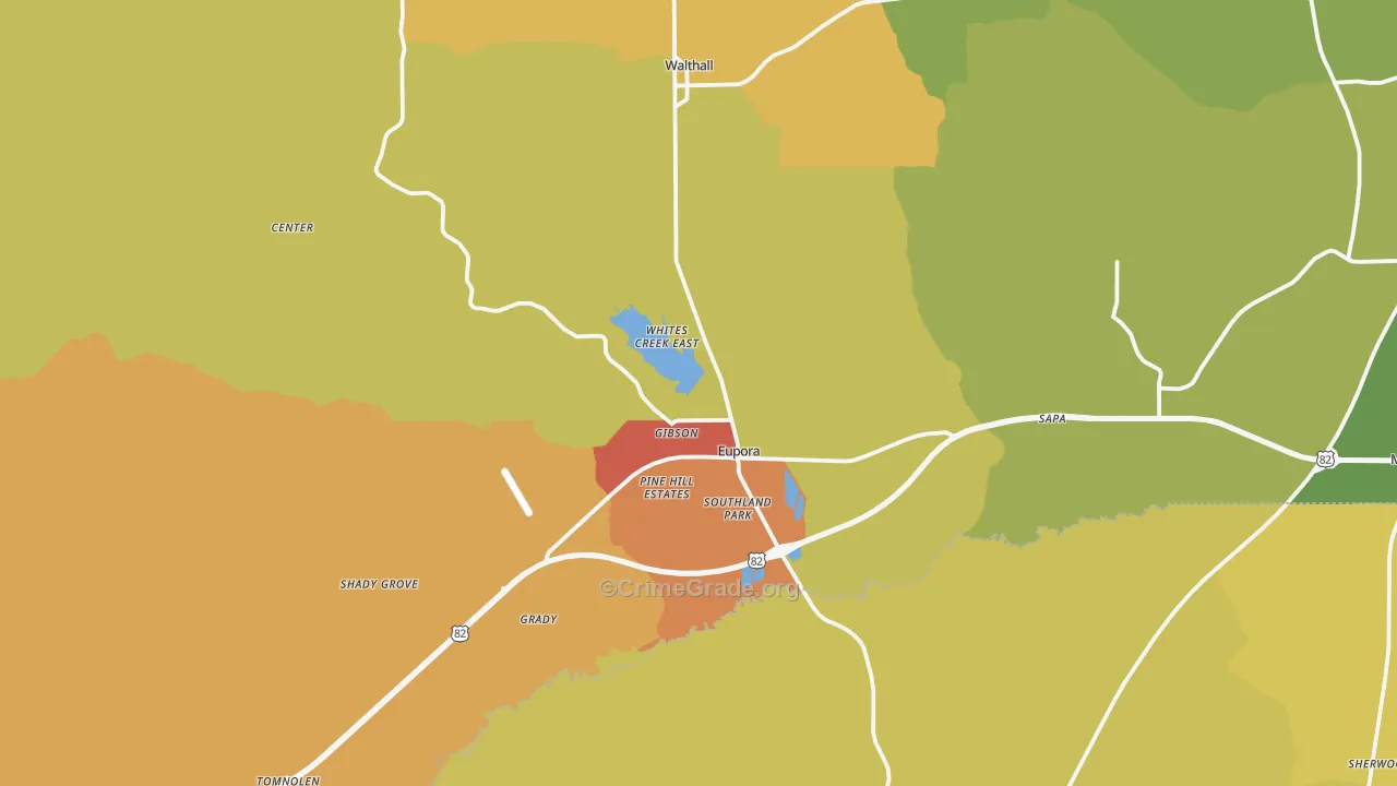 Eupora, MS Map of Burglary Rates