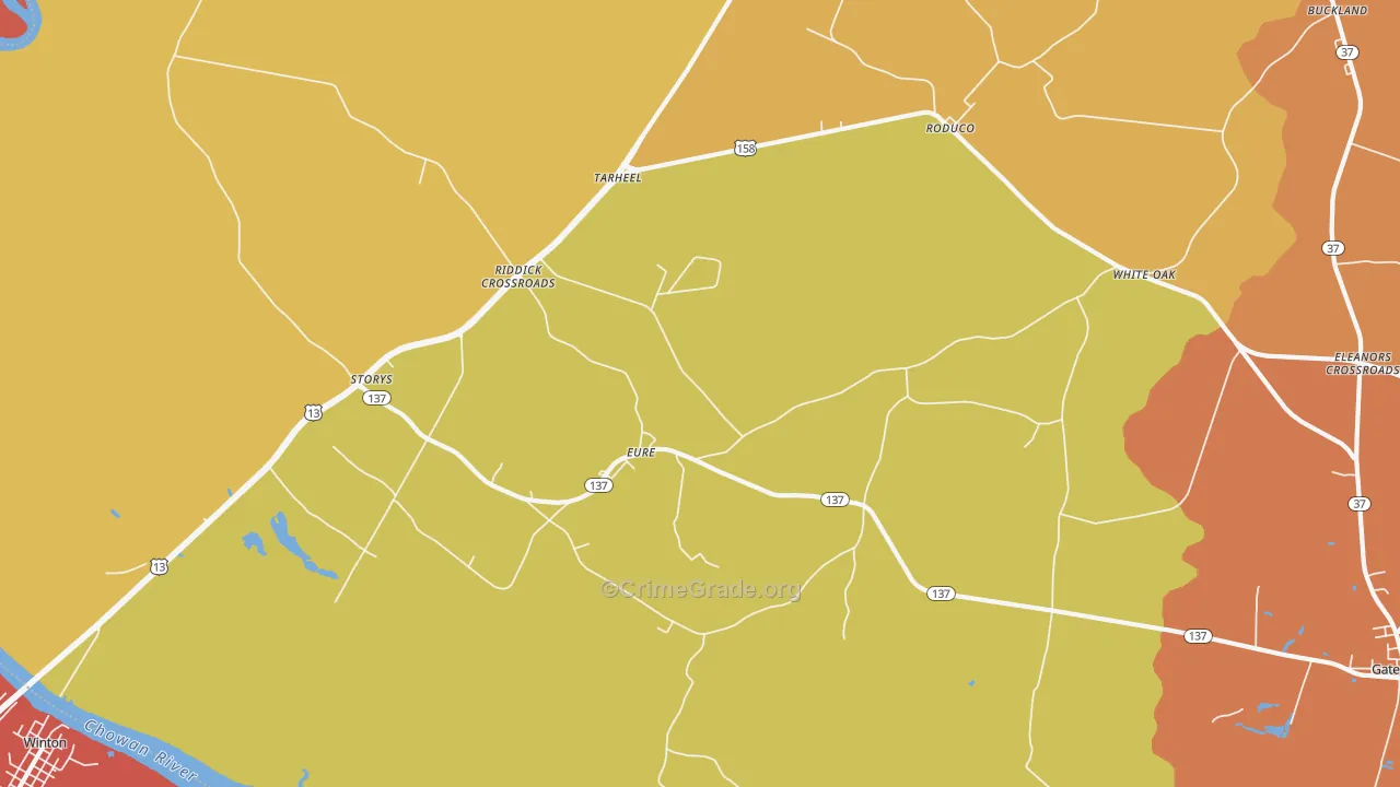 Eure, NC Map of Burglary Rates