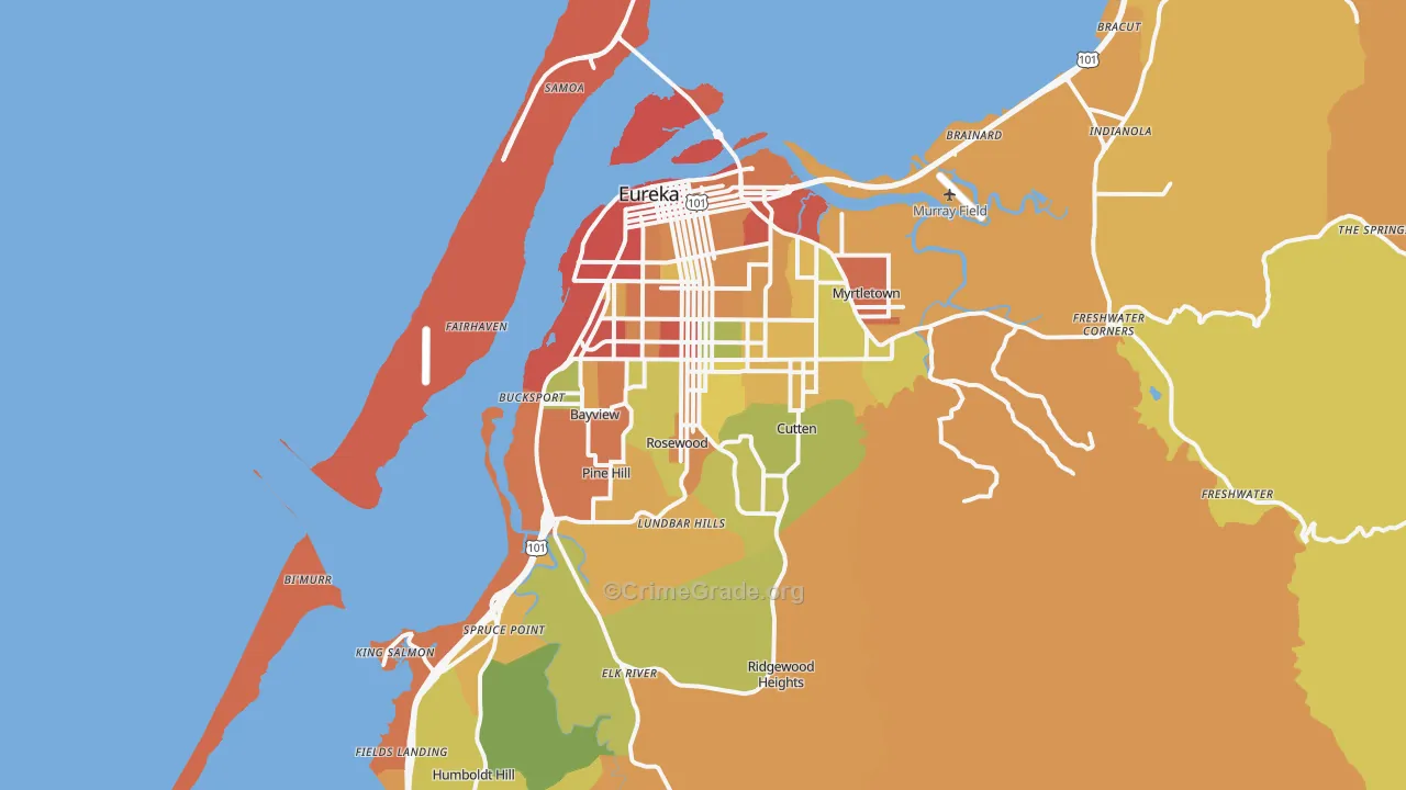 Eureka, CA Map of Burglary Rates