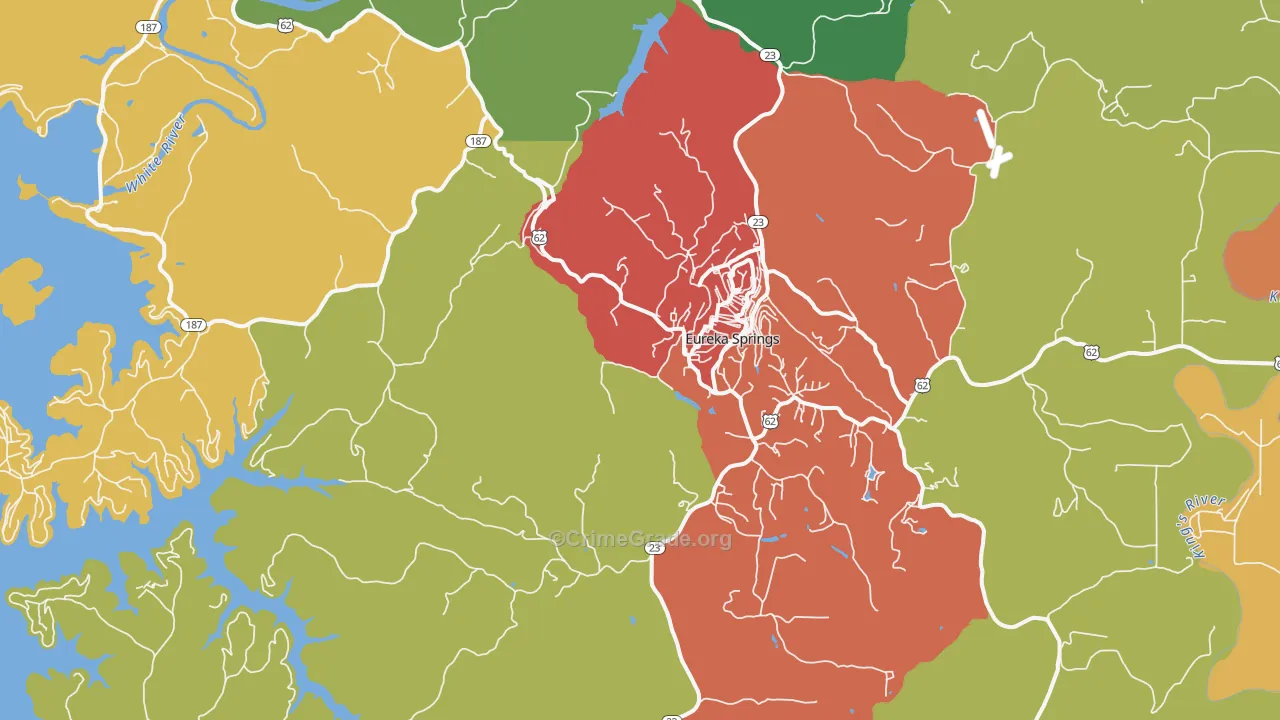 Eureka Springs, AR Map of Burglary Rates