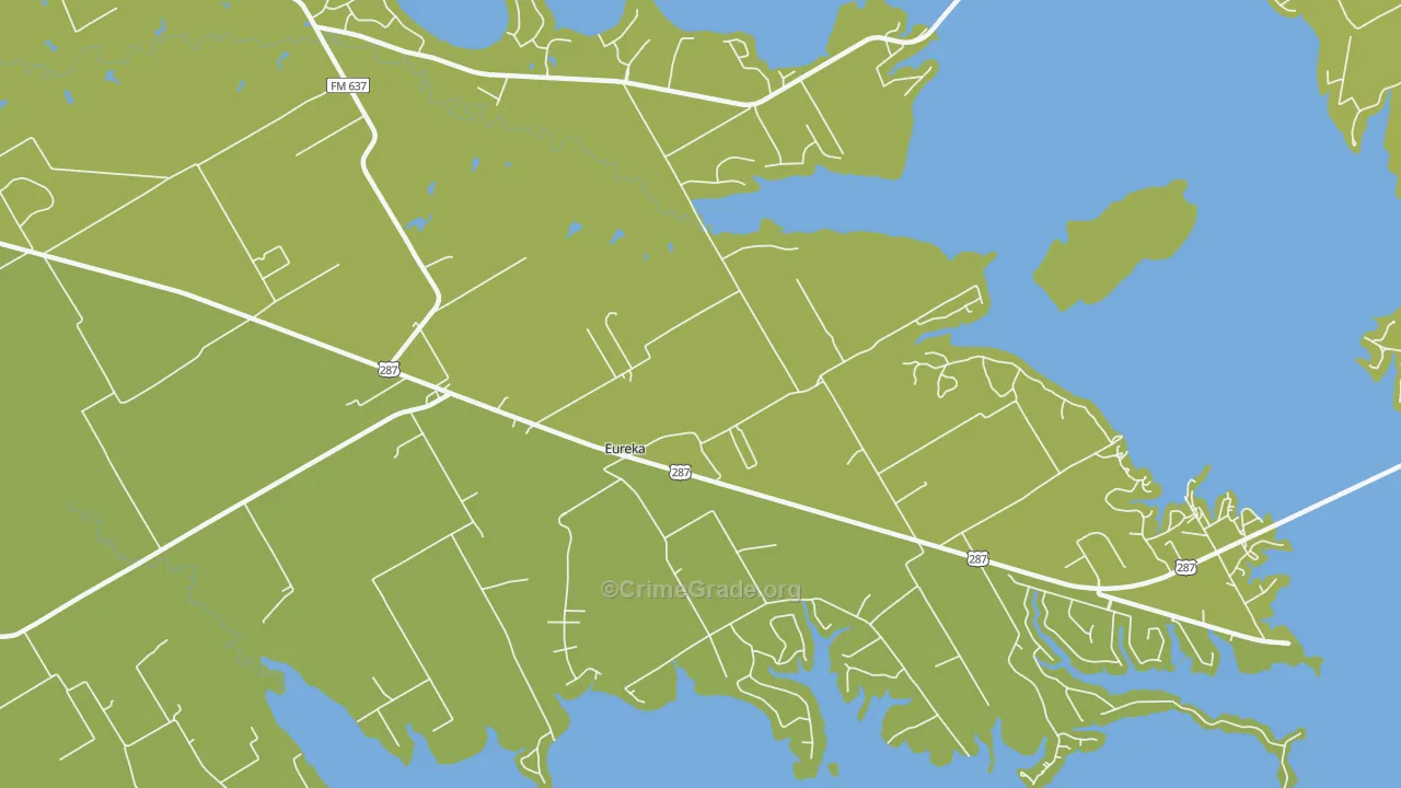 Eureka, TX Map of Burglary Rates