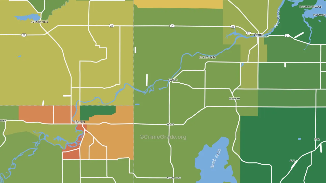 Eureka, WI Map of Burglary Rates