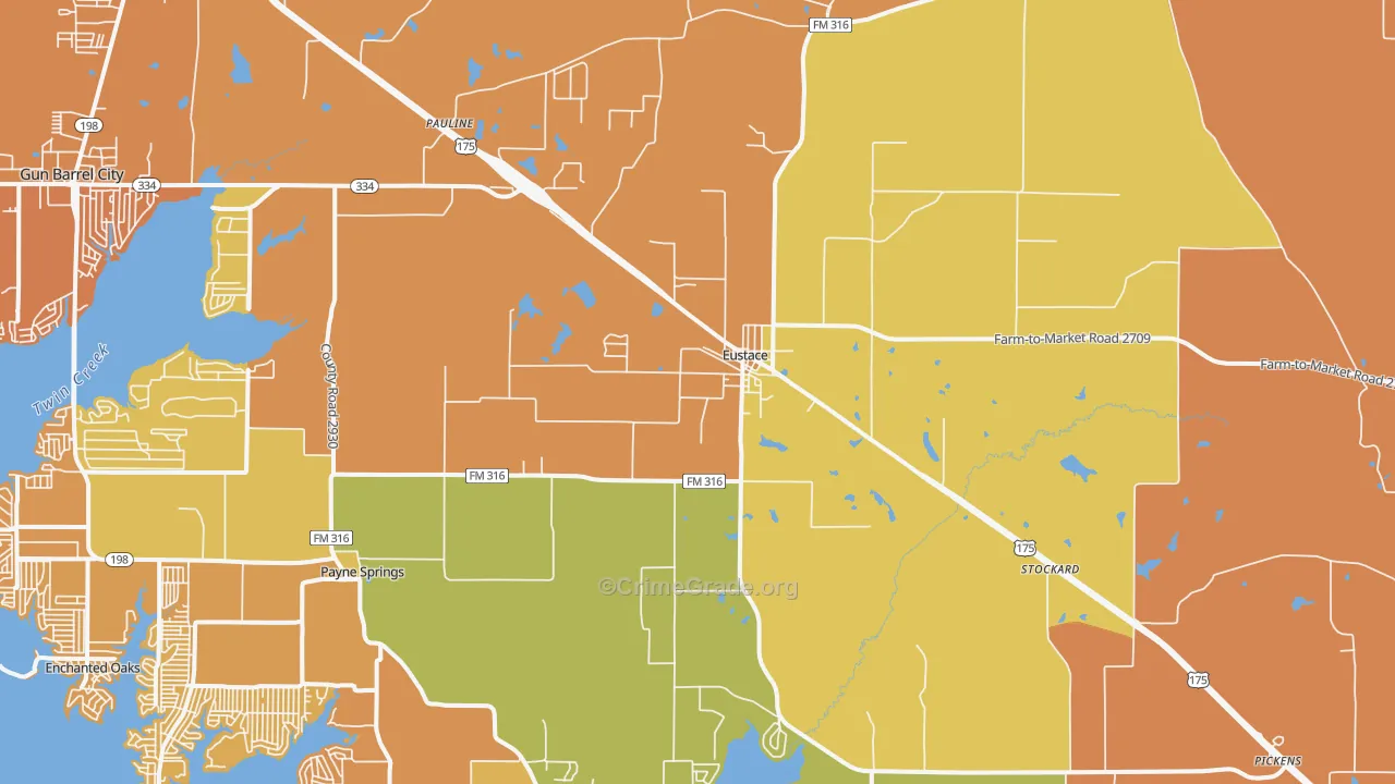 Eustace, TX Map of Burglary Rates