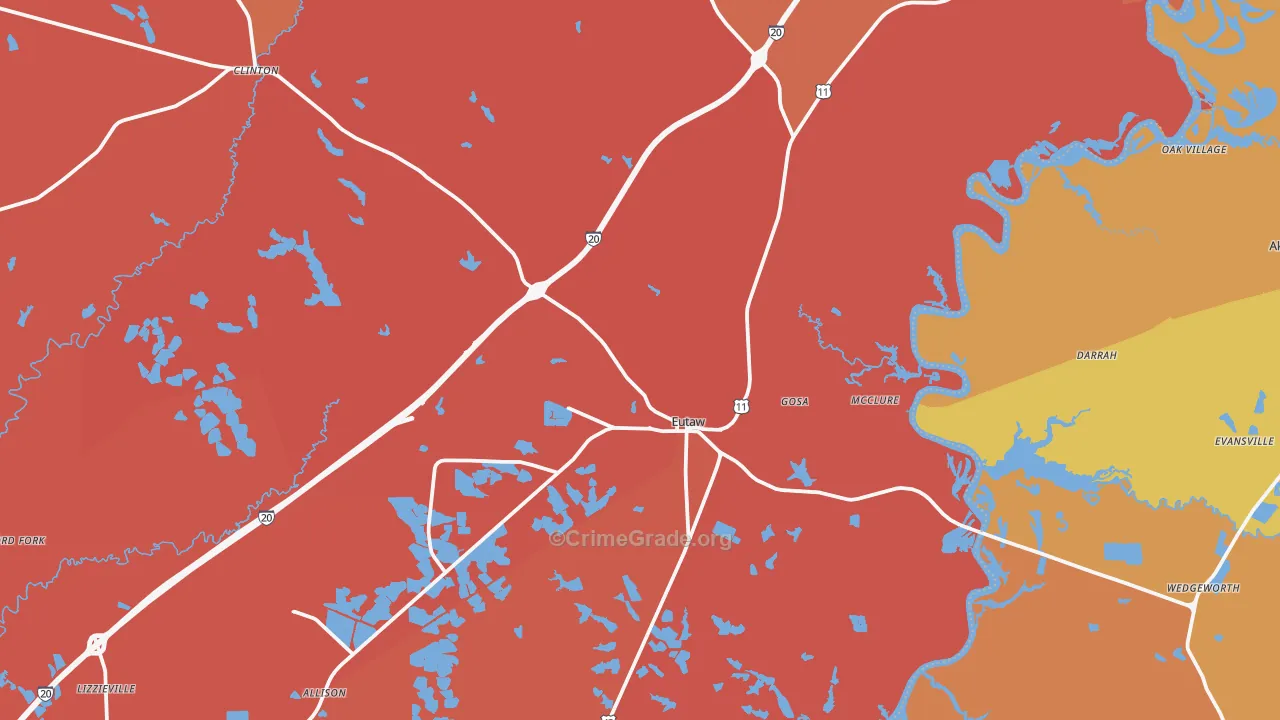 Eutaw, AL Map of Burglary Rates