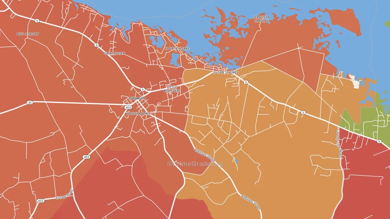 Eutawville, SC Map of Burglary Rates