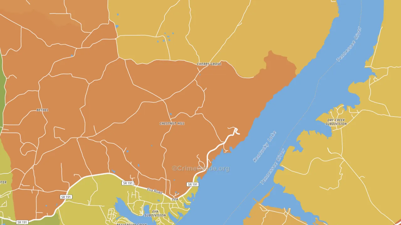 Eva, TN Map of Burglary Rates