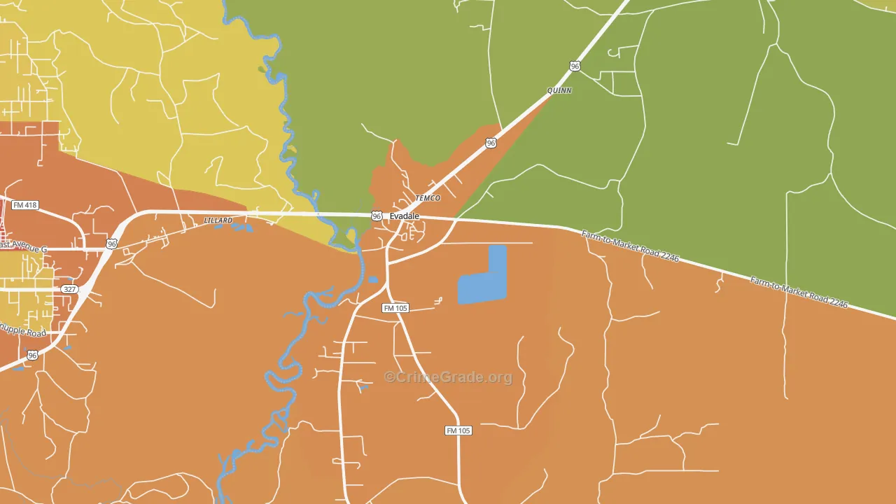 Evadale, TX Map of Burglary Rates