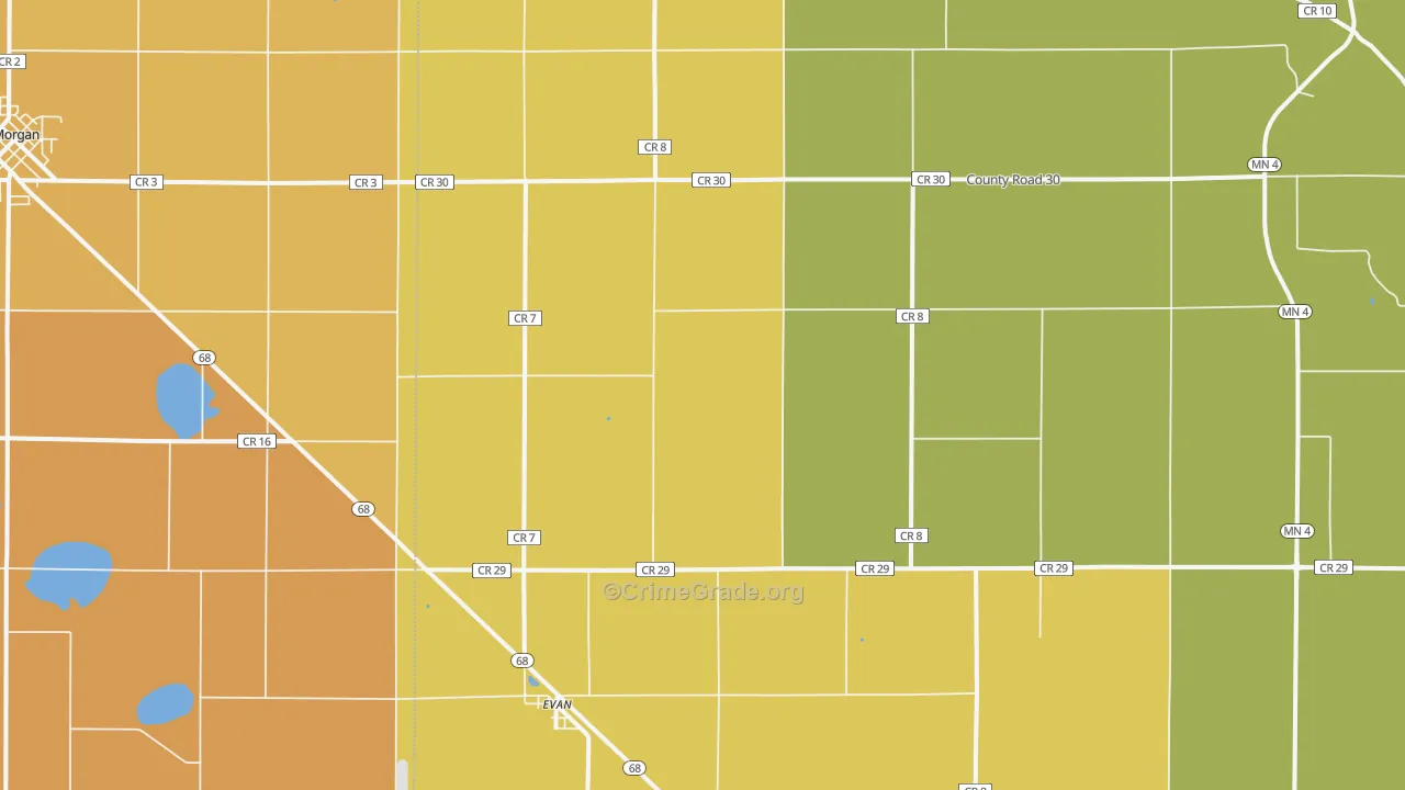Evan, MN Map of Burglary Rates
