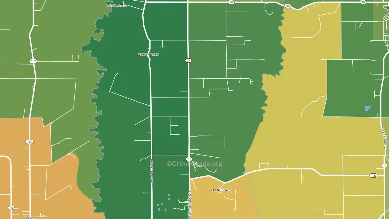 Evangeline, LA Map of Burglary Rates