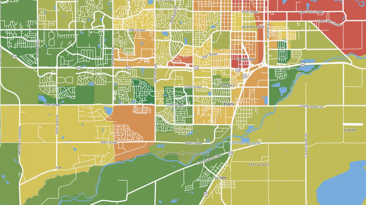 Evans, CO Map of Burglary Rates