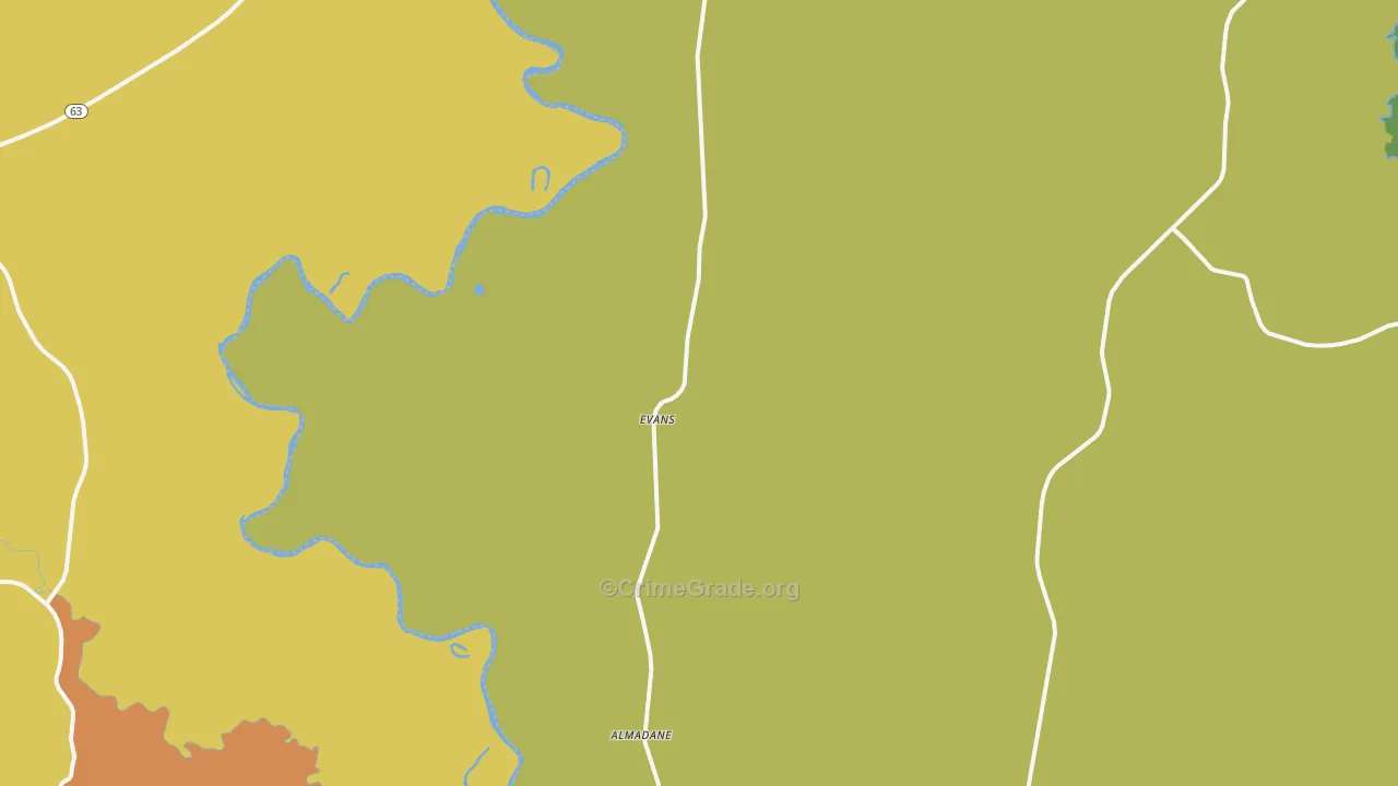 Evans, LA Map of Burglary Rates