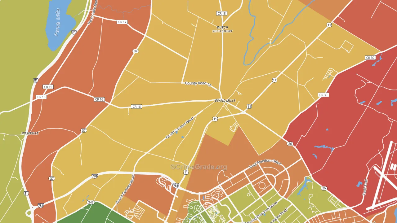 Evans Mills, NY Map of Burglary Rates
