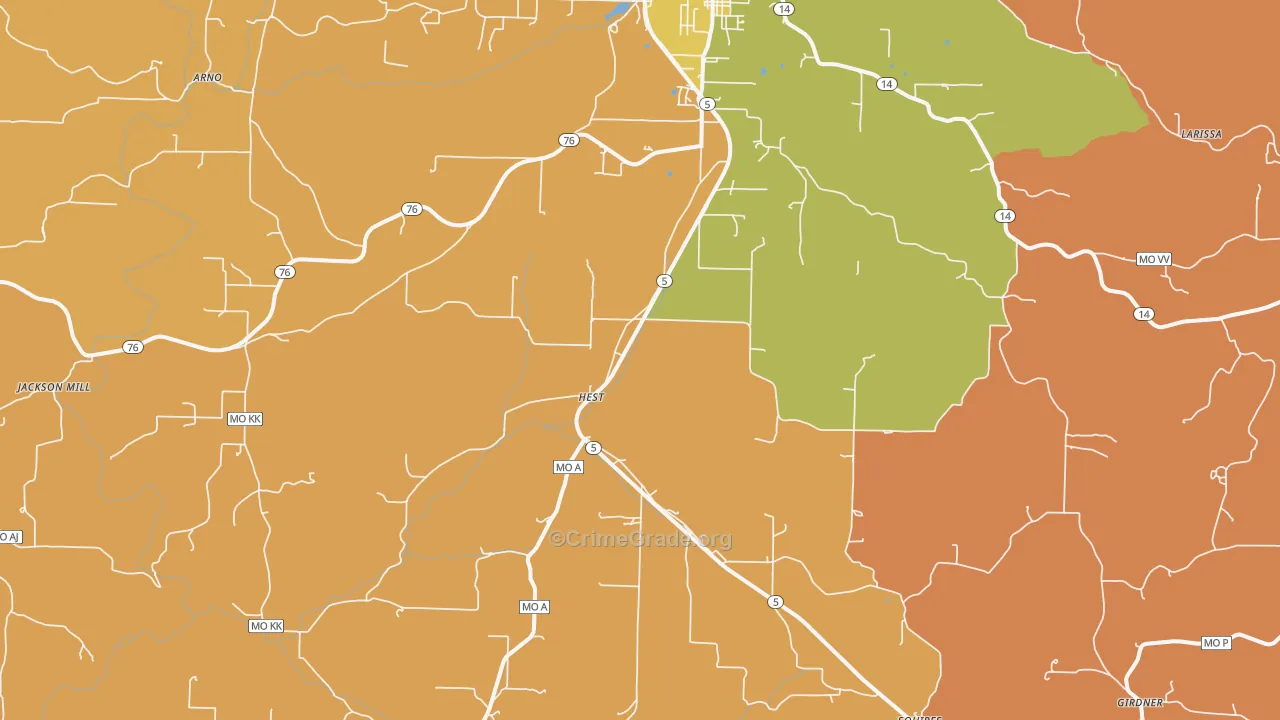 Evans, MO Map of Burglary Rates