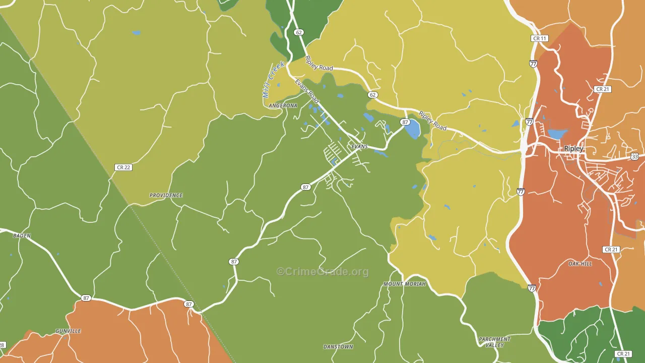Evans, WV Map of Burglary Rates