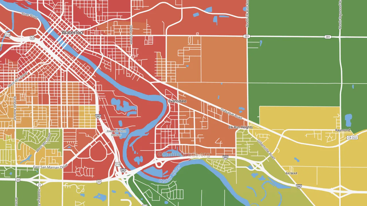 Evansdale, IA Map of Burglary Rates