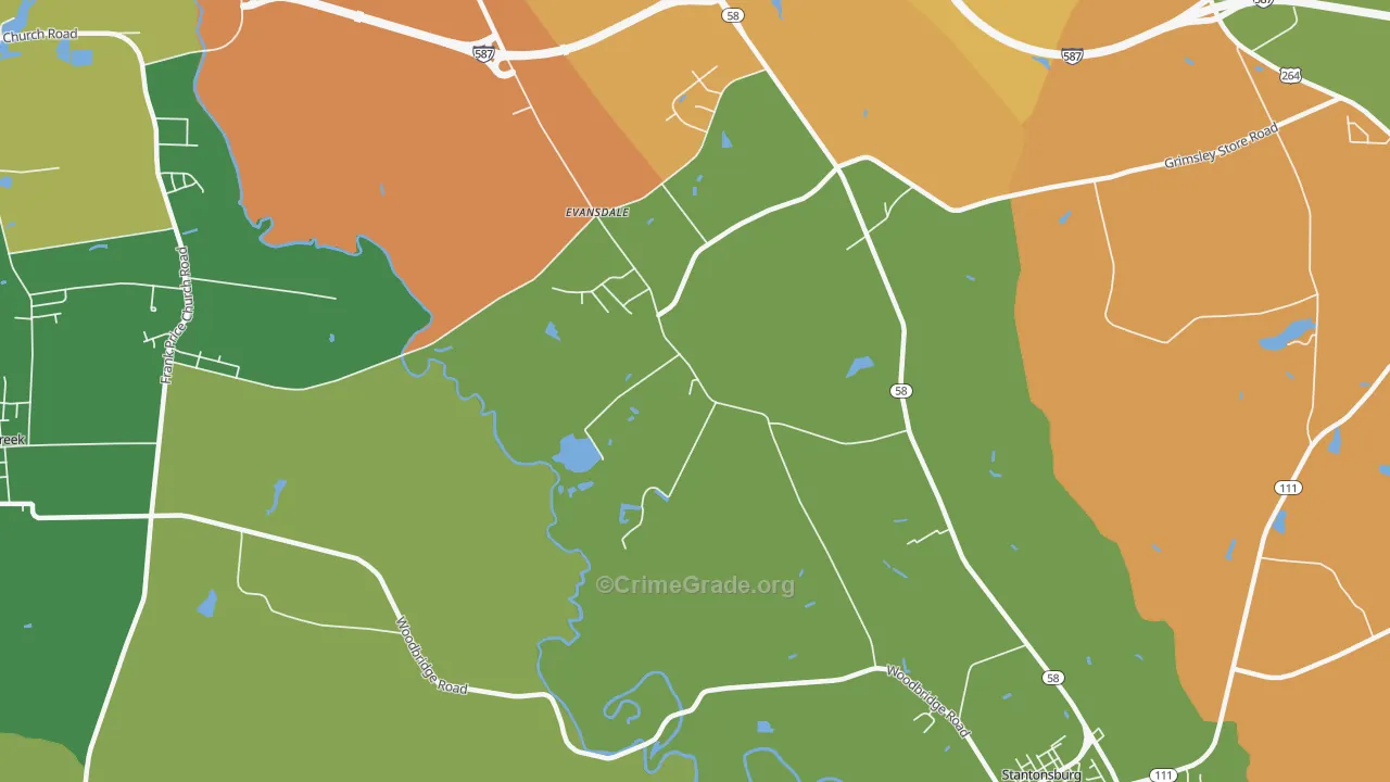 Evansdale, NC Map of Burglary Rates