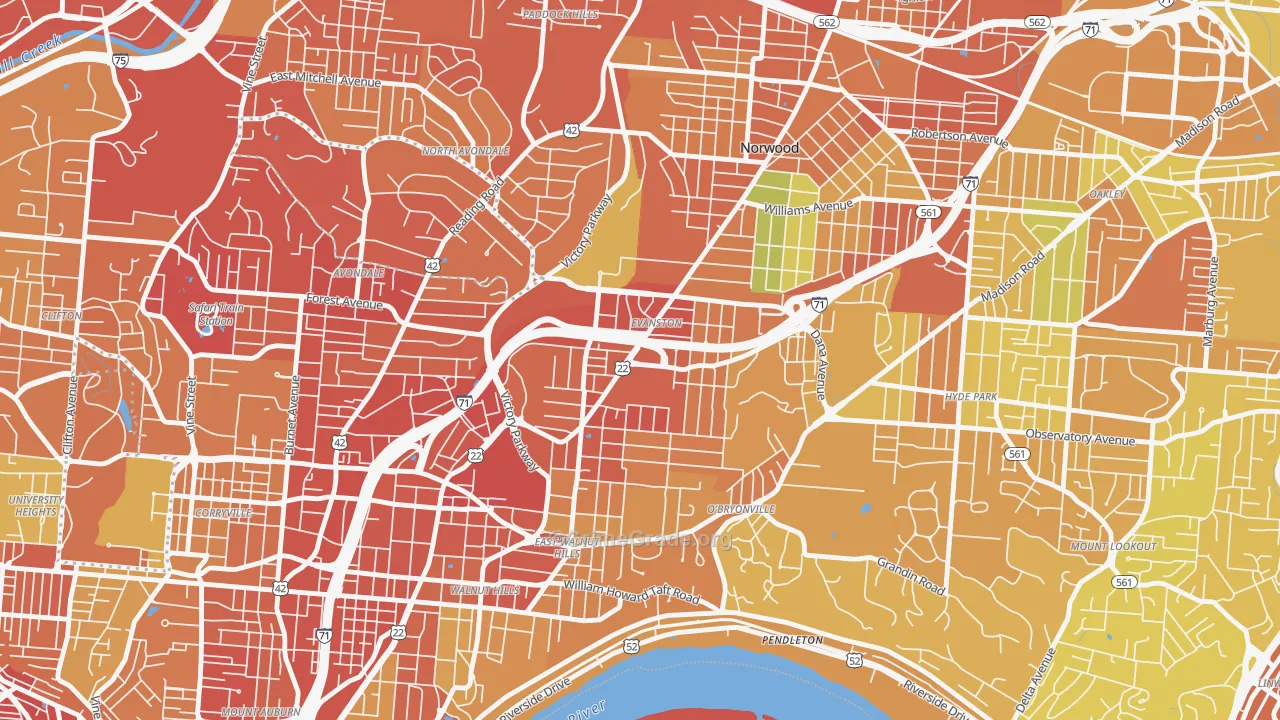 Evanston, Cincinnati, OH Map of Burglary Rates