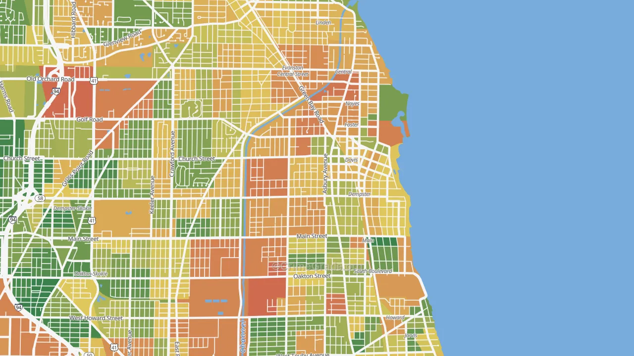 Evanston, IL Map of Burglary Rates
