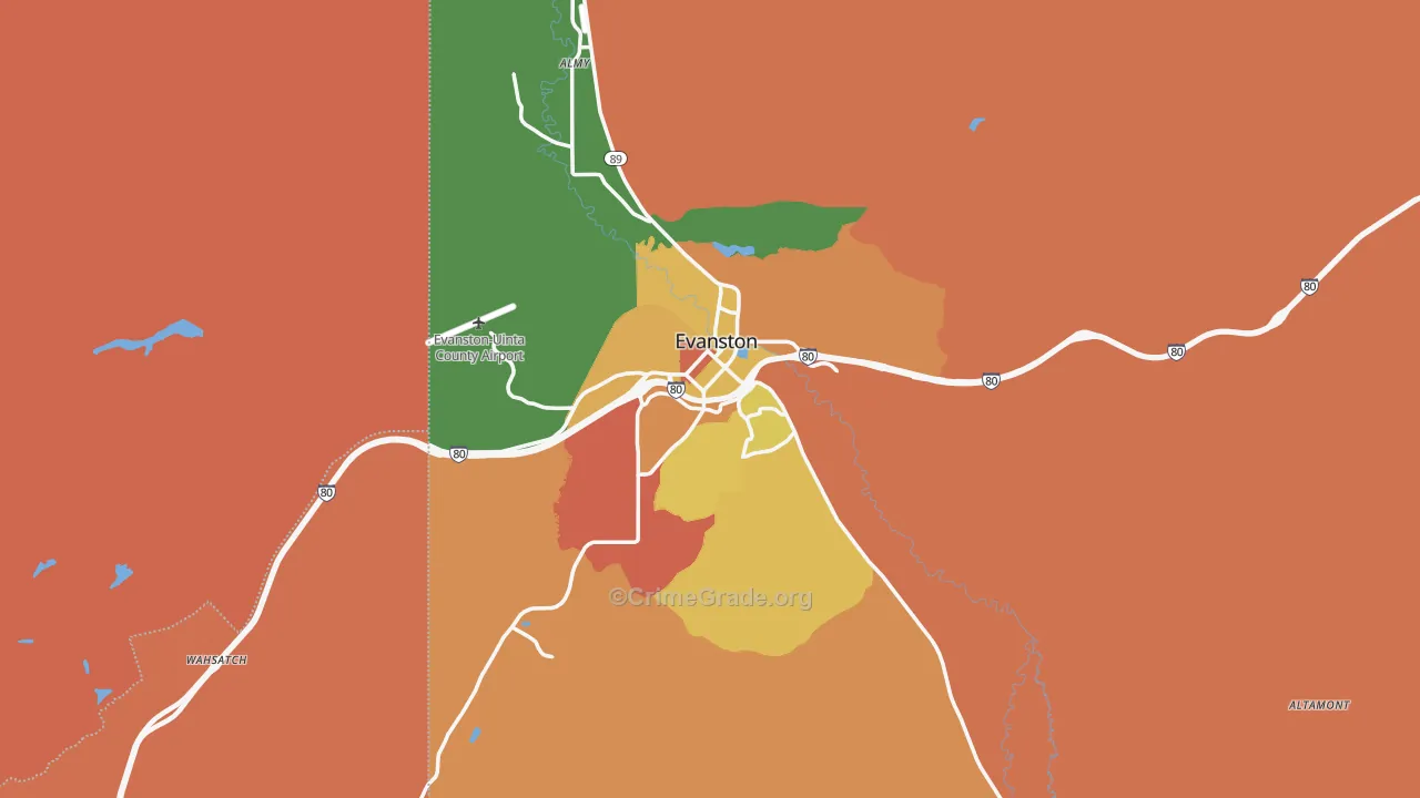 Evanston, WY Map of Burglary Rates