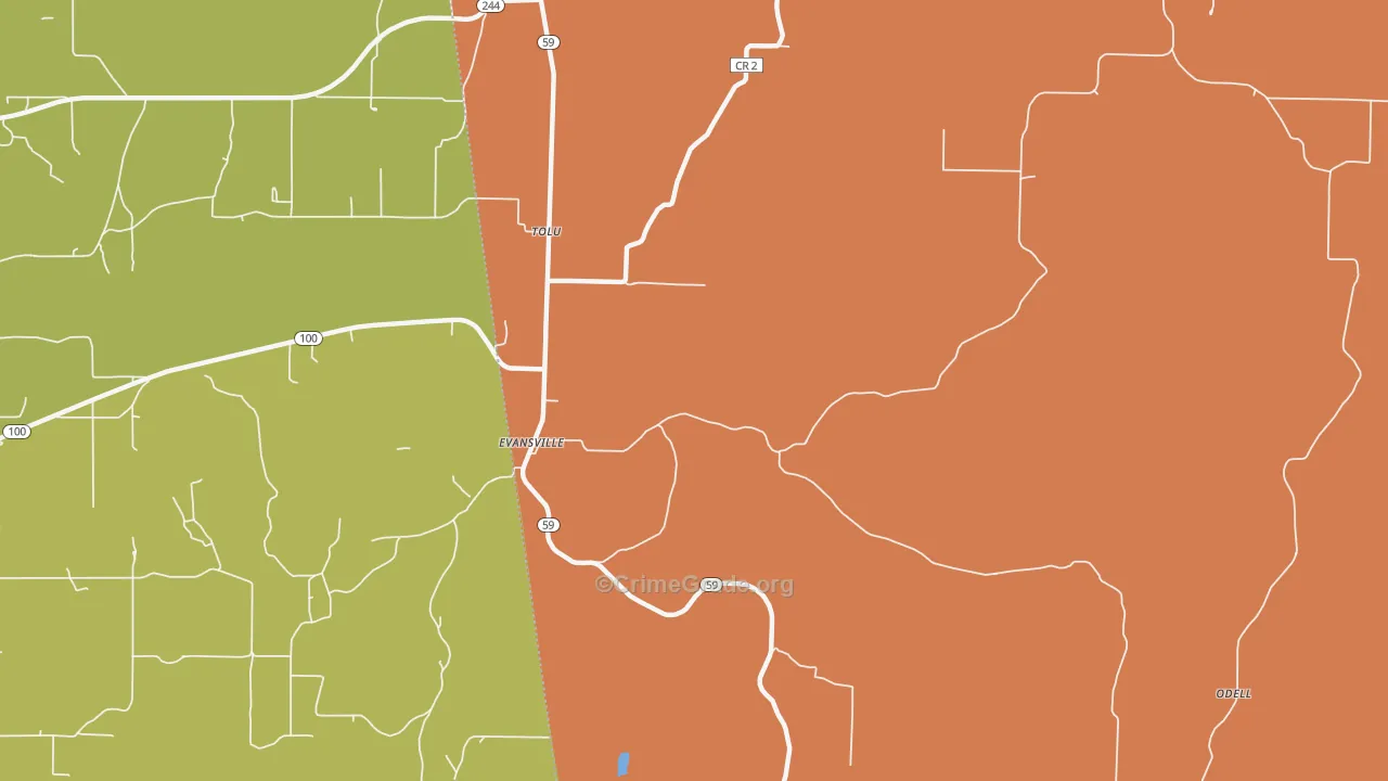 Evansville, AR Map of Burglary Rates