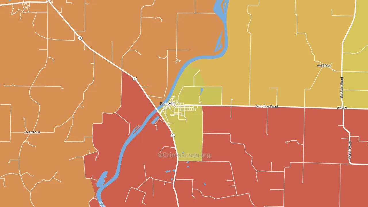 Evansville, IL Map of Burglary Rates