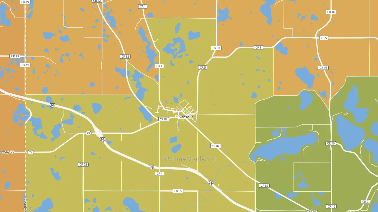 Evansville, MN Map of Burglary Rates