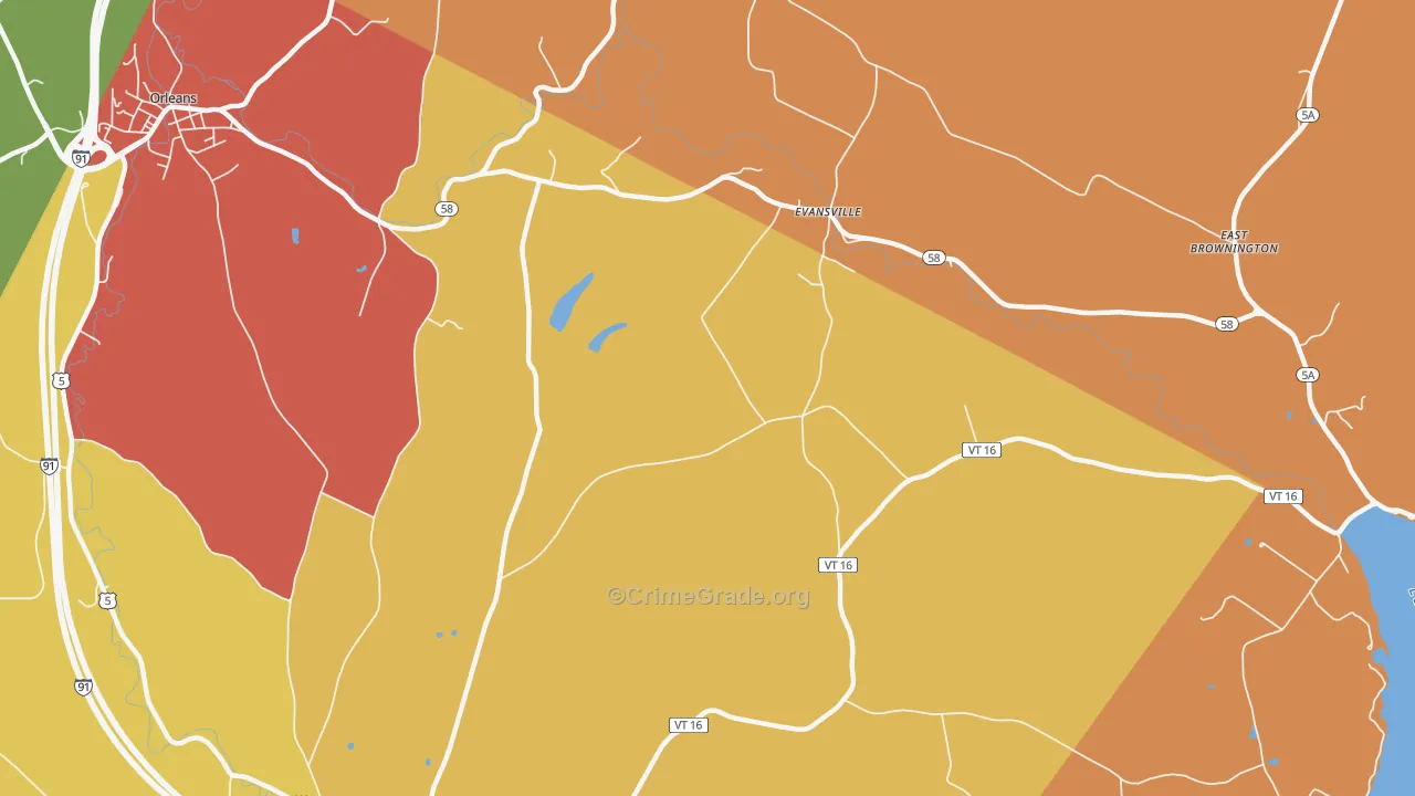 Evansville, VT Map of Burglary Rates