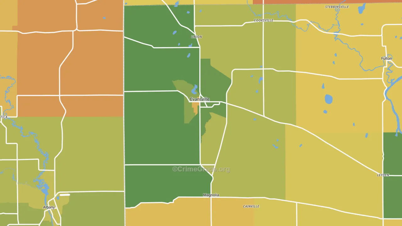Evansville, WI Map of Burglary Rates