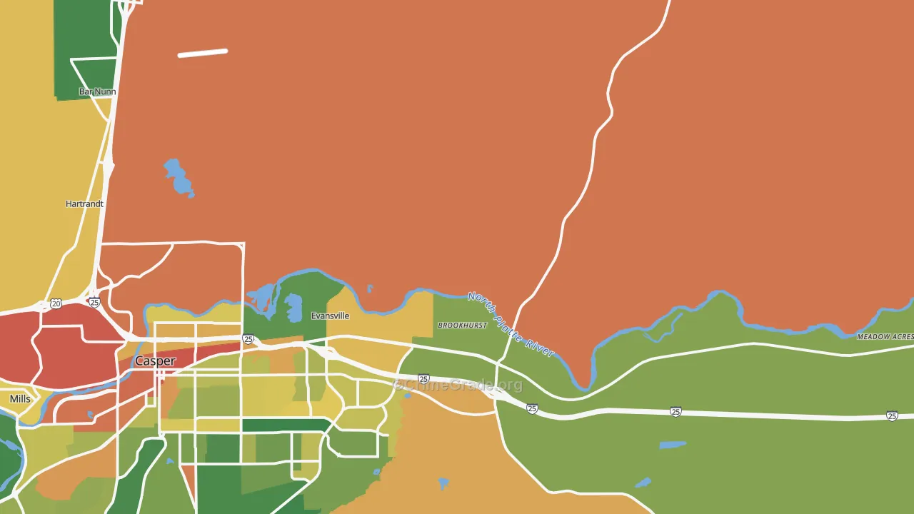 Evansville, WY Map of Burglary Rates