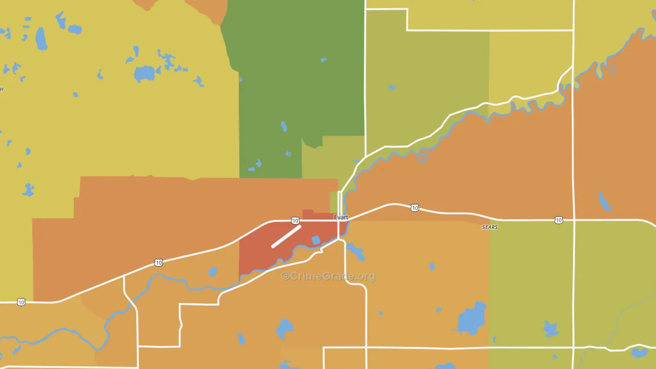Evart, MI Map of Burglary Rates