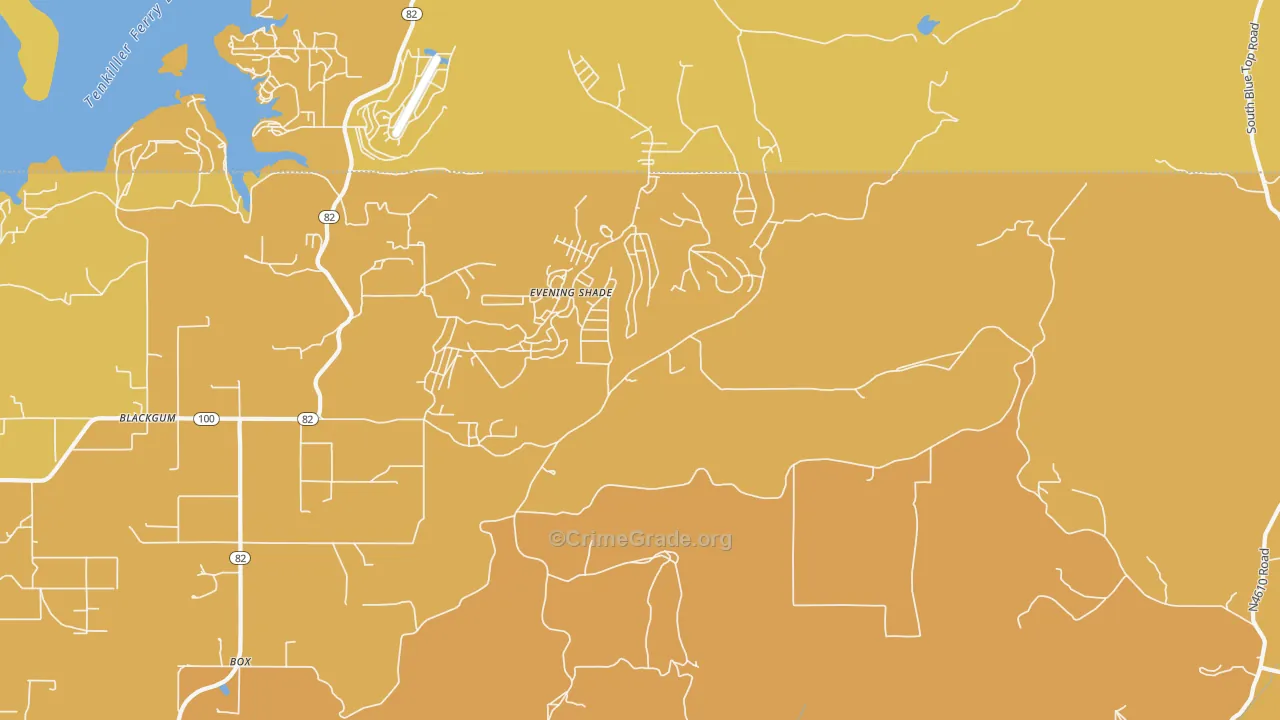 Evening Shade, OK Map of Burglary Rates