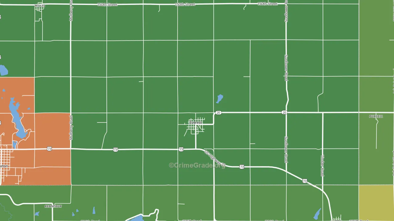 Everest, KS Map of Burglary Rates