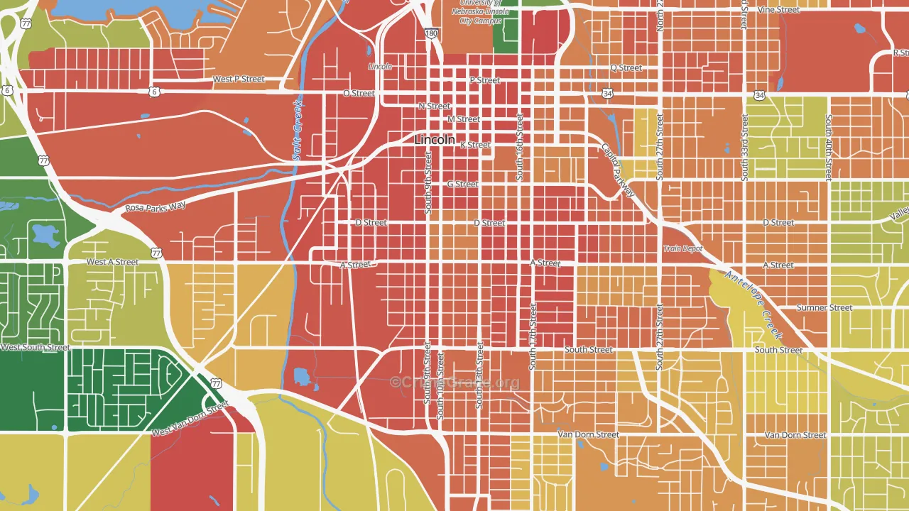 Everett, Lincoln, NE Map of Burglary Rates