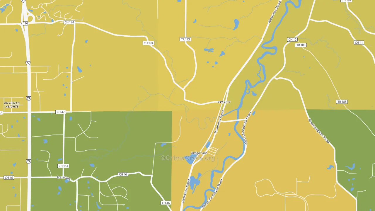 Everett, OH Map of Burglary Rates