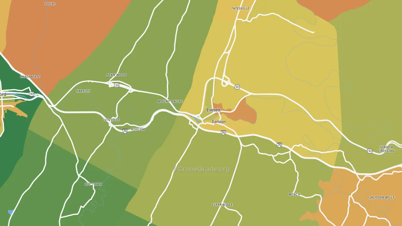 Everett, PA Map of Burglary Rates