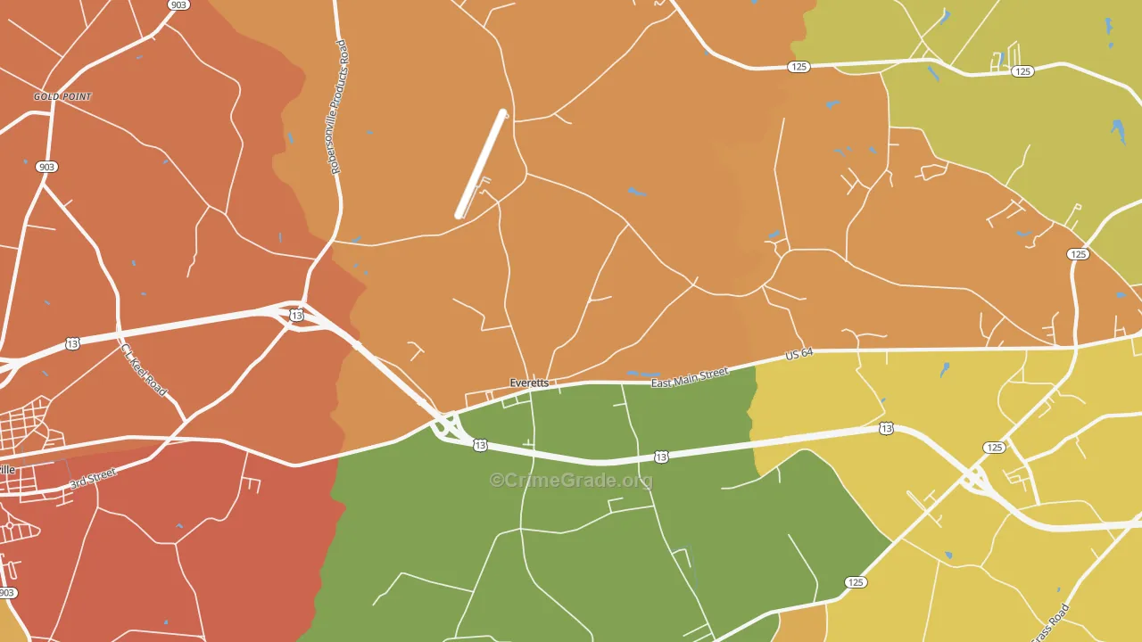 Everetts, NC Map of Burglary Rates