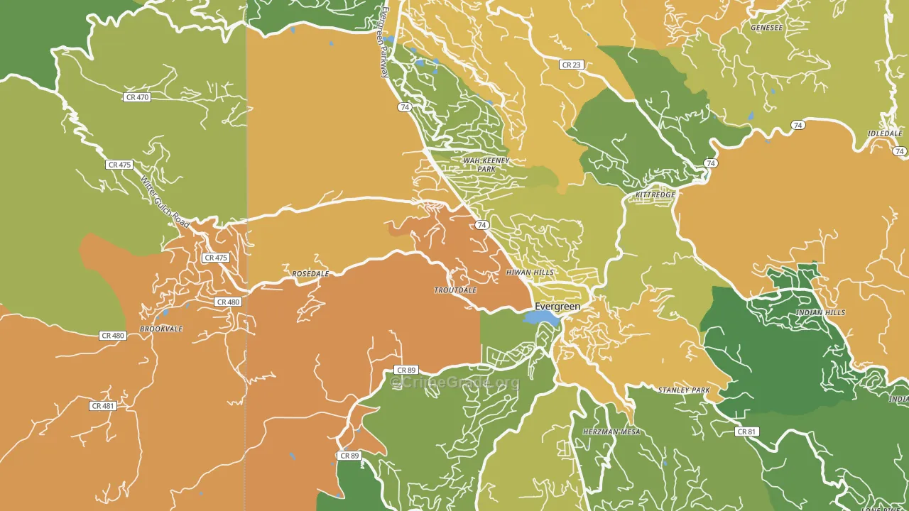 Evergreen, CO Map of Burglary Rates