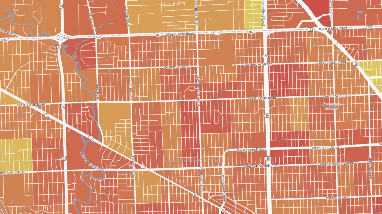 Evergreen, Detroit, MI Map of Burglary Rates