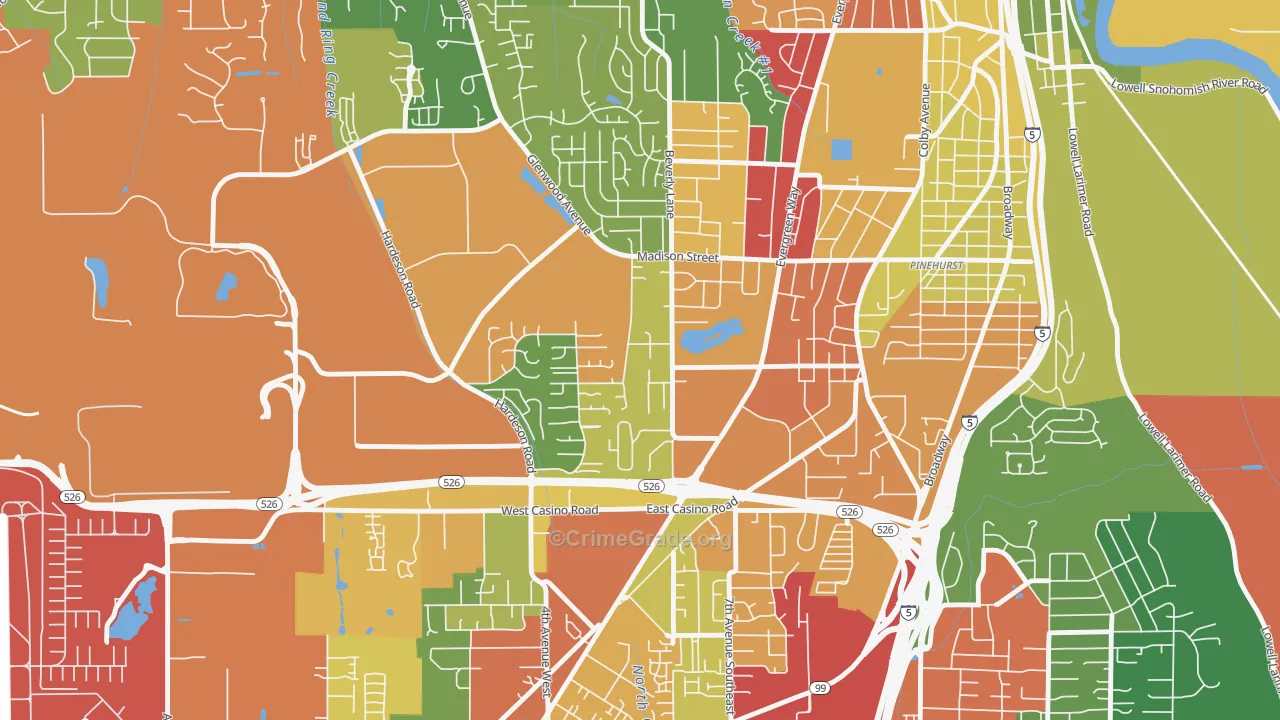 Evergreen, Everett, WA Map of Burglary Rates