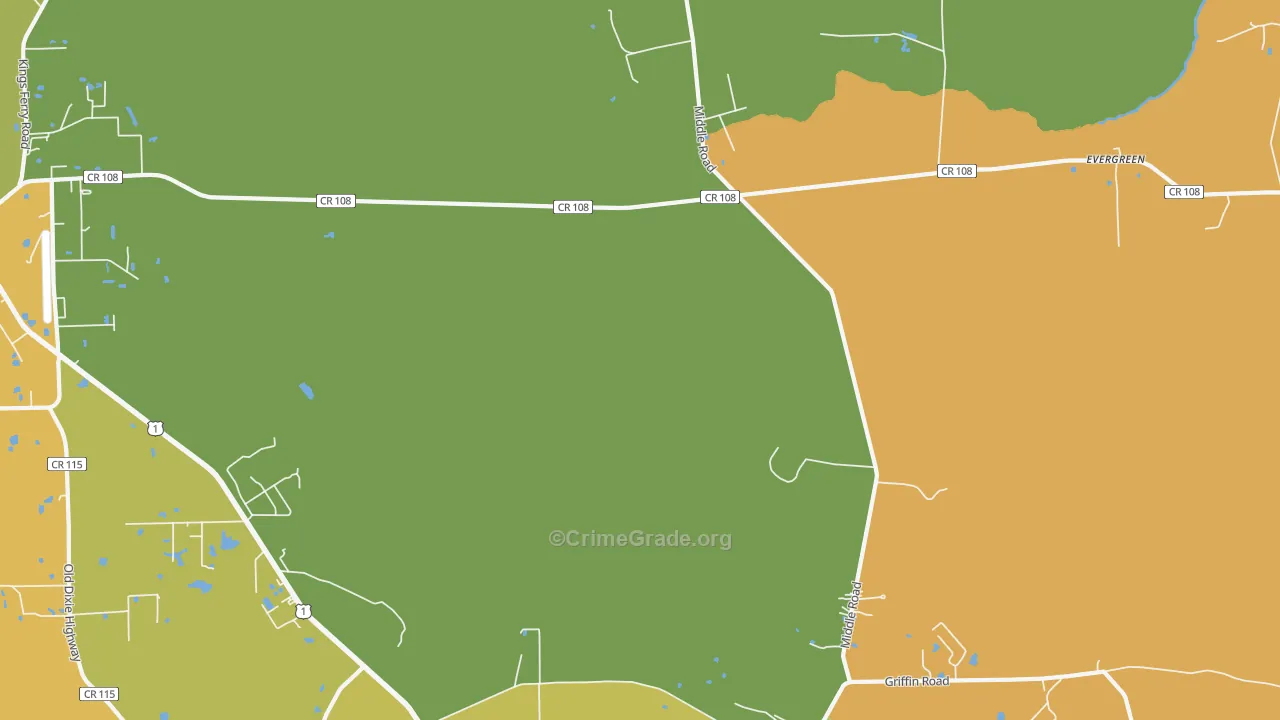 Evergreen, FL Map of Burglary Rates