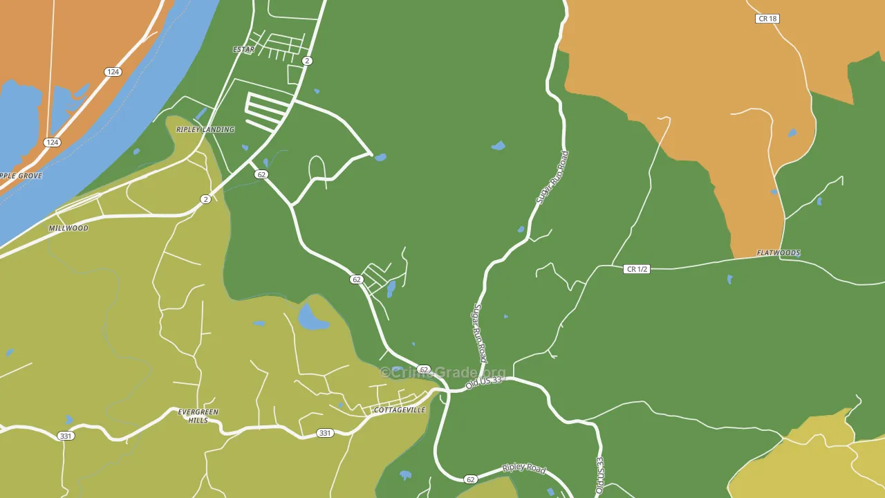 Evergreen Hills, WV Map of Burglary Rates