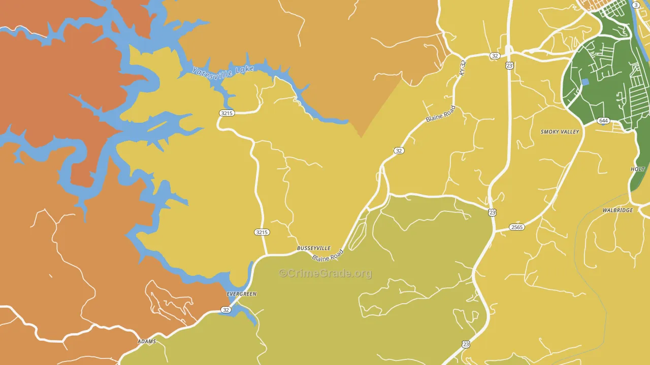 Evergreen, KY Map of Burglary Rates