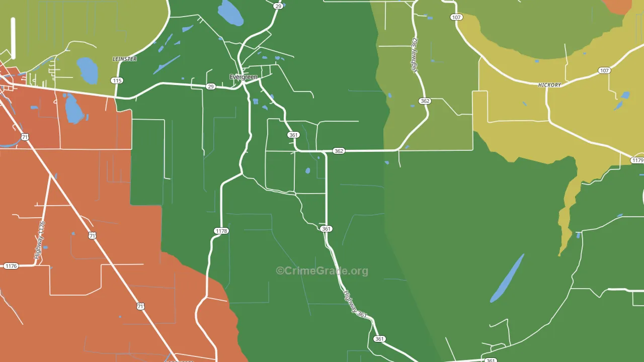Evergreen, LA Map of Burglary Rates