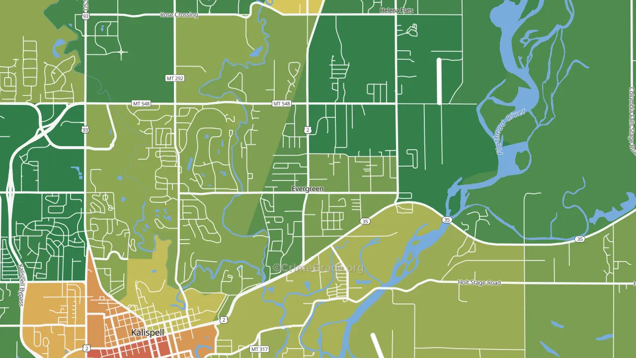 Evergreen, MT Map of Burglary Rates