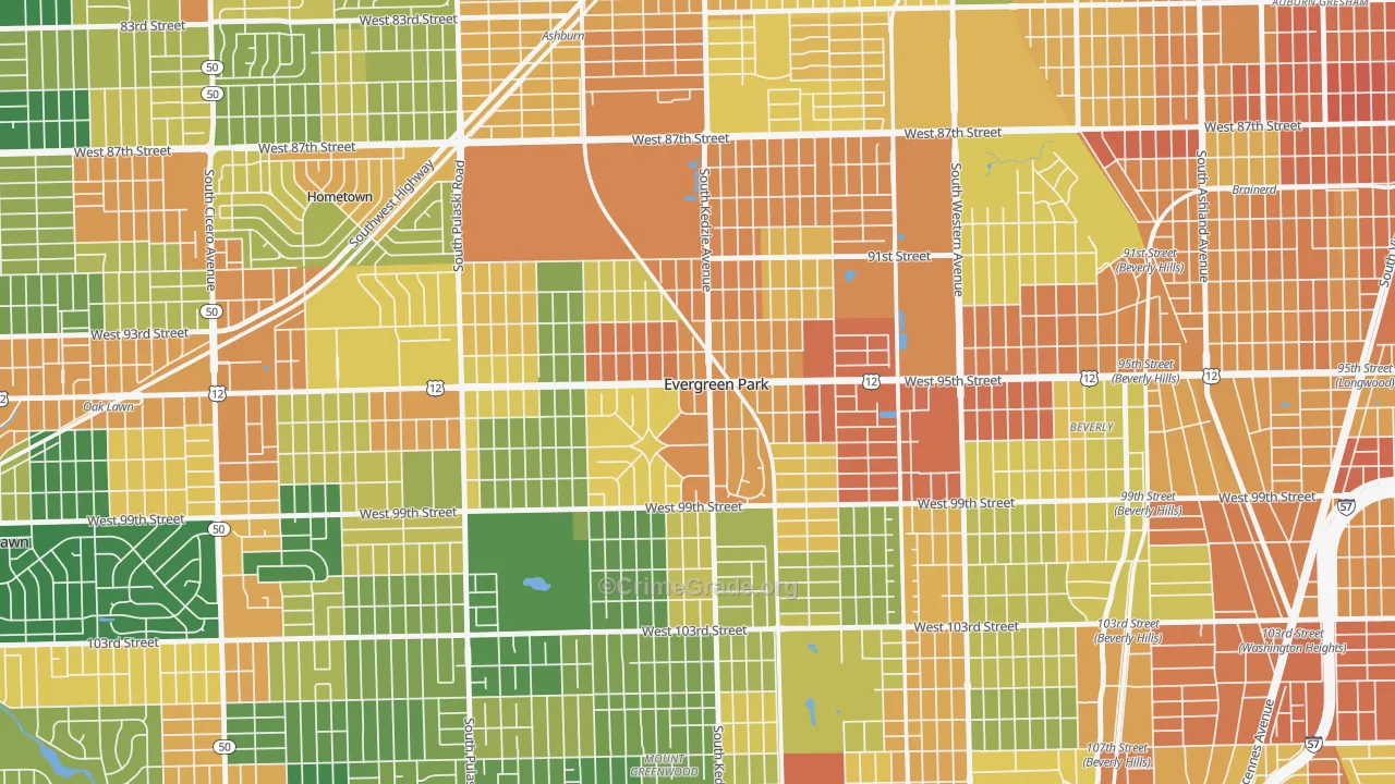 Evergreen Park, IL Map of Burglary Rates