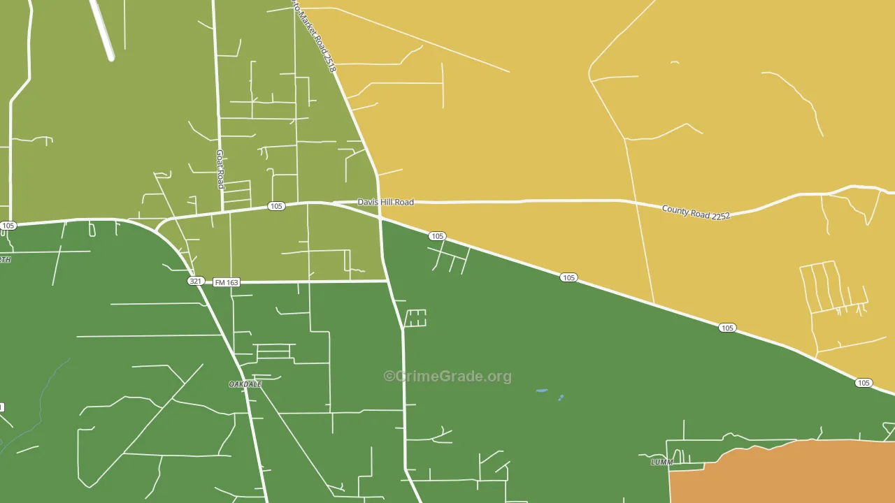 Evergreen, TX Map of Burglary Rates