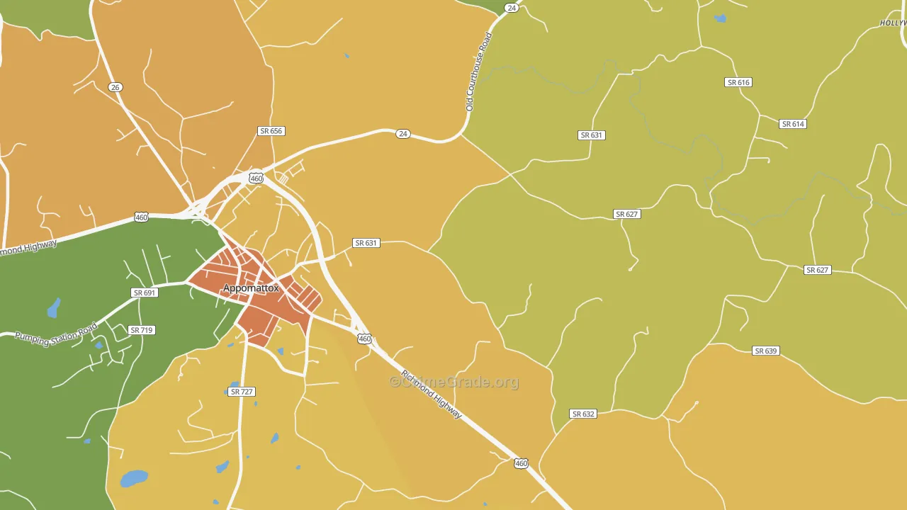Evergreen, VA Map of Burglary Rates