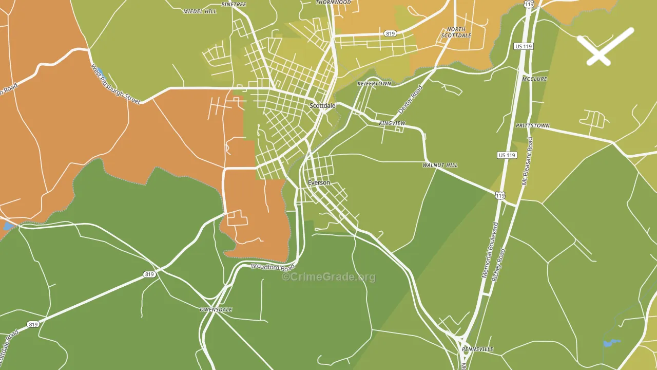 Everson, PA Map of Burglary Rates
